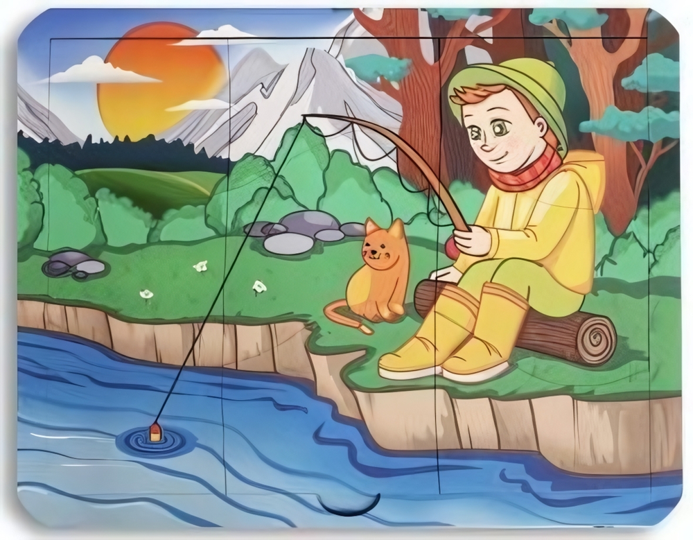 Двухслойный смарт-пазл "Рыболов" дерево