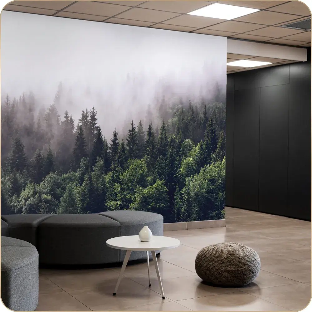 Фотообои 3D Лес в Тумане в спальню, в гостиную, на кухню 300х250