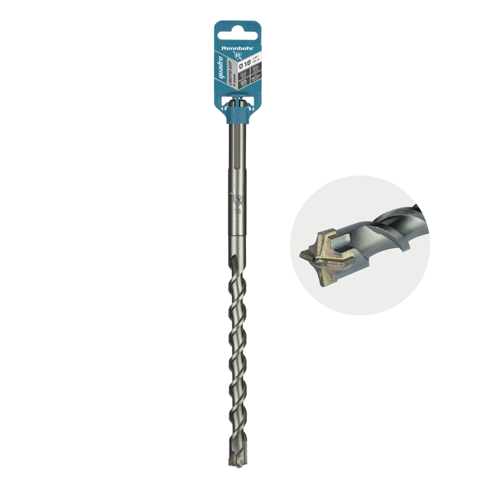 Бур по бетону SDS-Max 4 грани 18x340/195мм Rennbohr Quadro