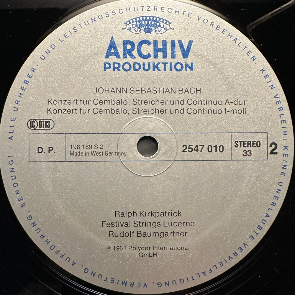 Бах - Концерты для клавесина ре минор - ля мажор - фа минор (Германия)