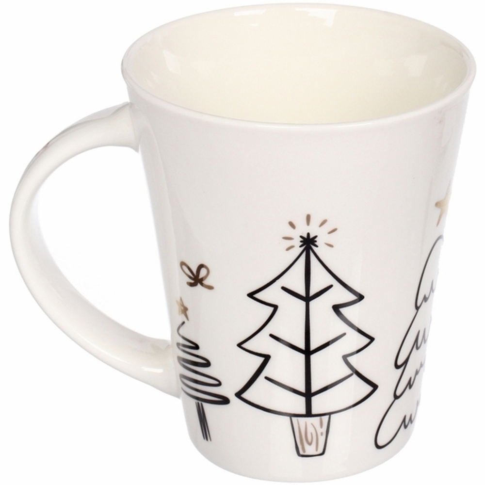 Кружка керамическая 380мл «Ёлки золотые», микс 4рисунка