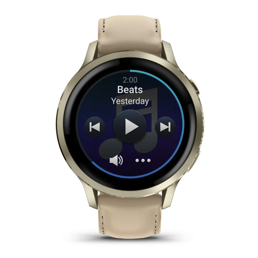 Смарт-часы GARMIN VENU 4, Amoled, 41мм Lunar Gold с кожаным ремешком, 010-03013-03