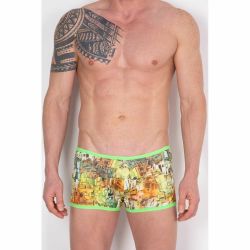 Мужские трусы хипсы  с разноцветным принтом и зеленой окантовкой Cosmos Colors CP30_GYO