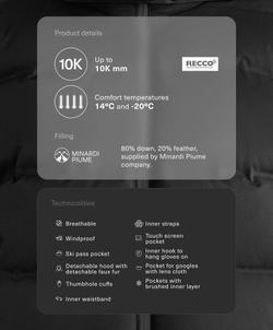 OYSHO Водонепроницаемая пуховая куртка Minardi Piume SKI, черный