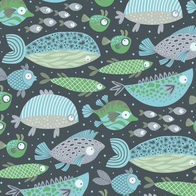 Забавные рыбки. Зеленый, бирюзовый на темном