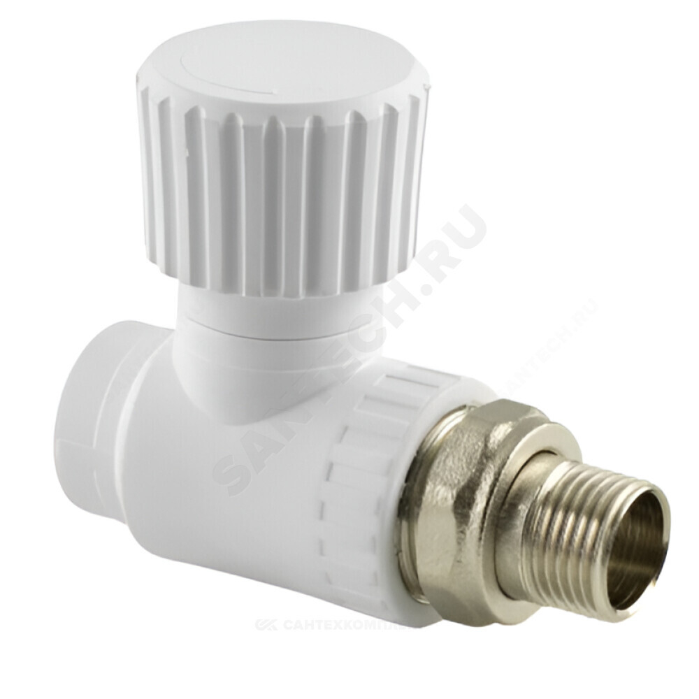 Клапан (вентиль) PP-R запорный белый Дн 25х3/4" Ру25 НР прямой для радиатора RTP (РосТурПласт) 10535