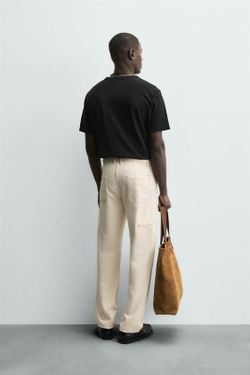 ZARA БРЮКИ С КОНТРАСТНОЙ ДЕКОРАТИВНОЙ СТРОЧКОЙ, ЭКРЮ