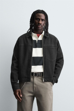 ZARA ДЖИНСОВАЯ КУРТКА-РУБАШКА НА МОЛНИИ, ЧЕРНЫЙ