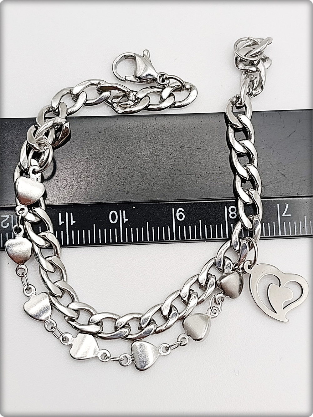 Браслет стальной "Сердце" длина 18см.