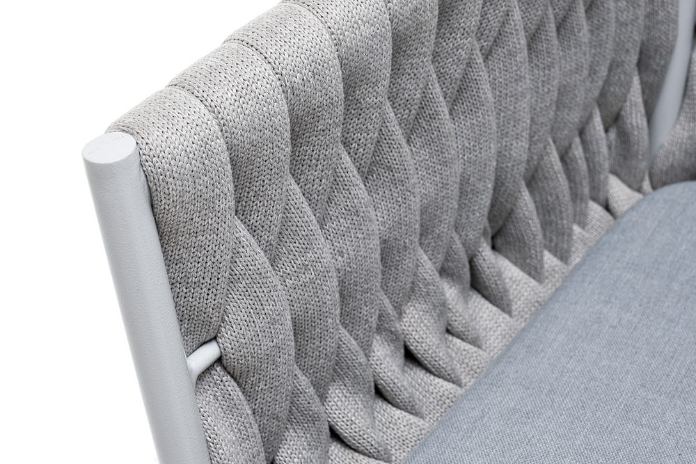 "Монако" стул плетеный из роупа, каркас алюминий светло-серый (RAL7035) муар, роуп светло-серый 40 мм, ткань светло-серая