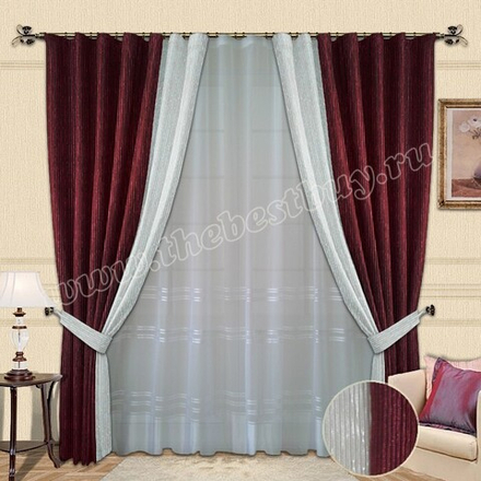 Комплект штор  Луиза (арт. 1005)  - 300х270, (200х270)х2 см. - бордо