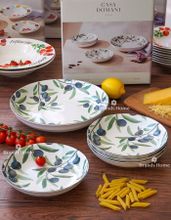 Набор фарфоровой посуды для пасты на 4 персоны Оливки CD494-LF0006, 5 предметов, белый/декор