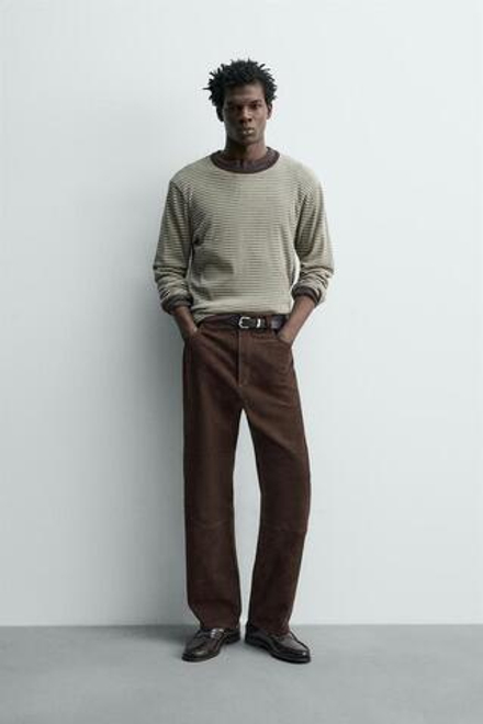 ZARA ПРЯМЫЕ БРЮКИ ИЗ ЗАМШИ, ТЕМНО-КОРИЧНЕВЫЙ