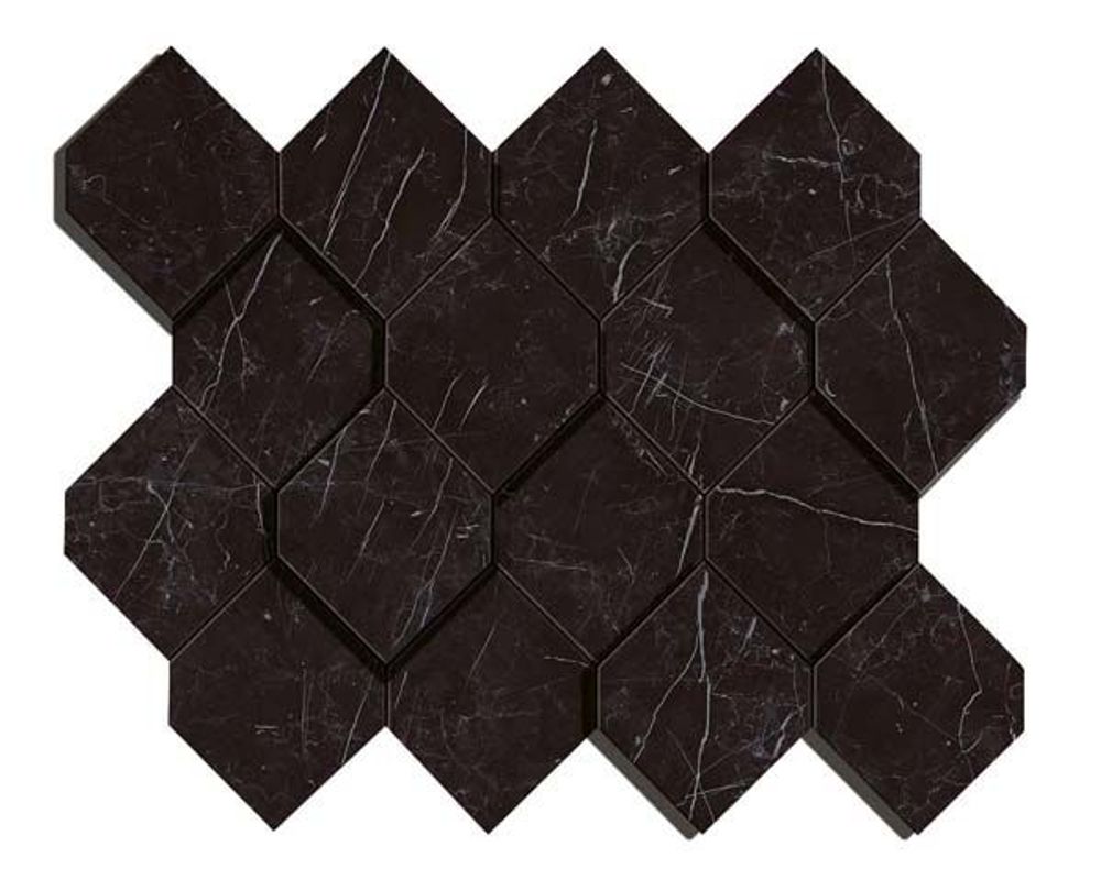 Мозаика Керамогранит Marvel Stone Nero Marquina Mosaico Esagono 3D