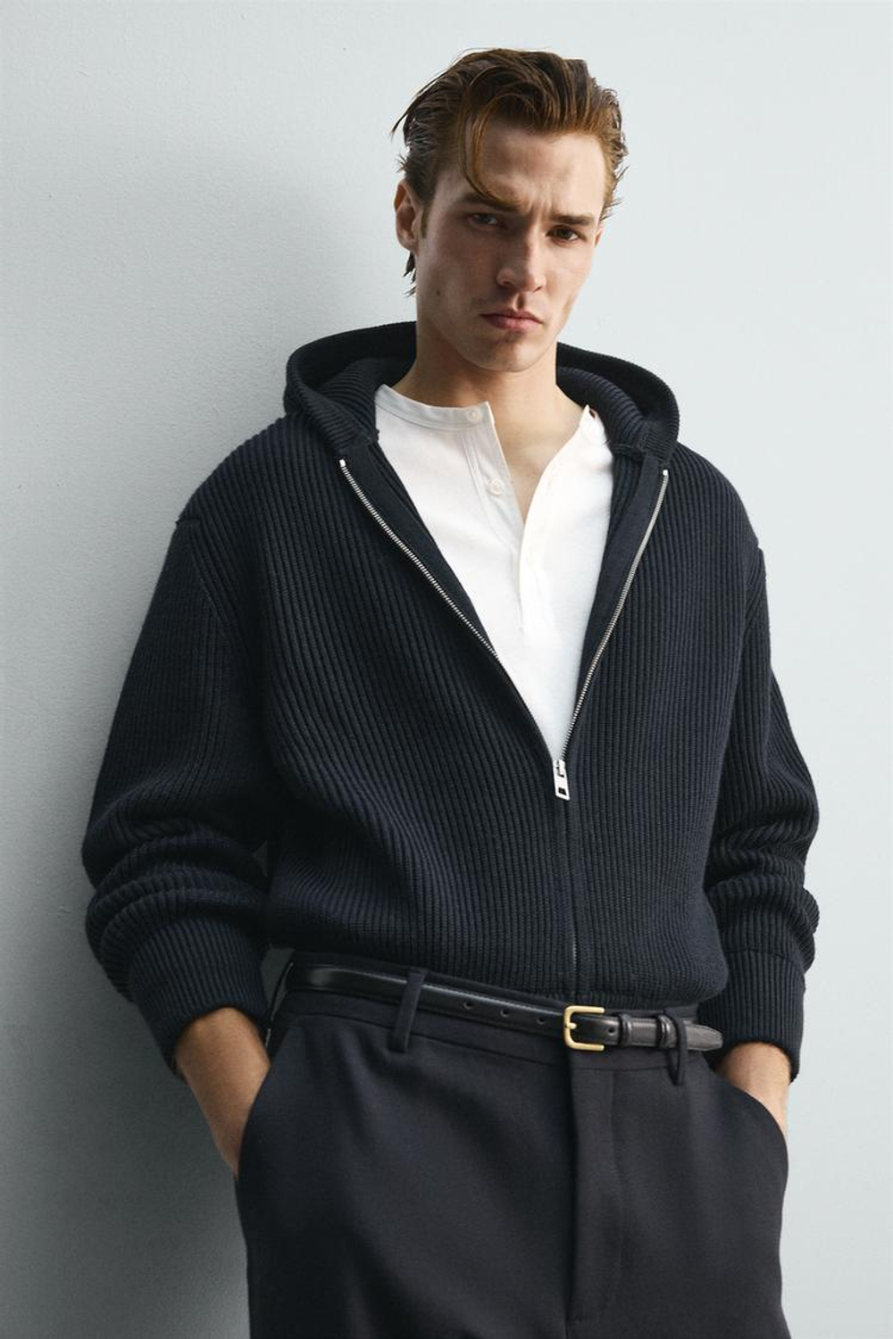 ZARA УКОРОЧЕННЫЙ КАРДИГАН С КАПЮШОНОМ — LIMITED EDITION, МОРСКОЙ СИНИЙ