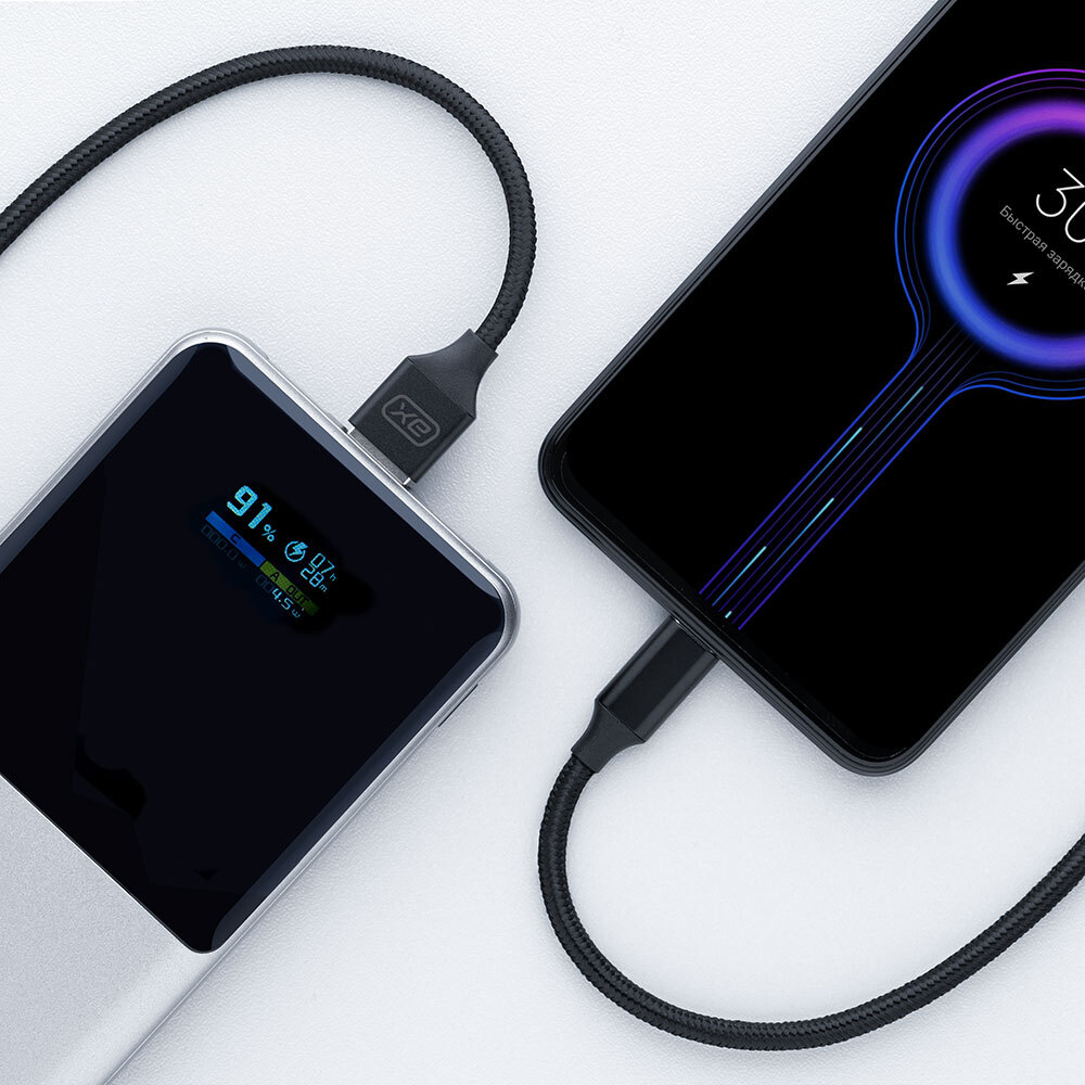 Дата-кабель USB - micro USB, 2А, 1м, нейлон, черный