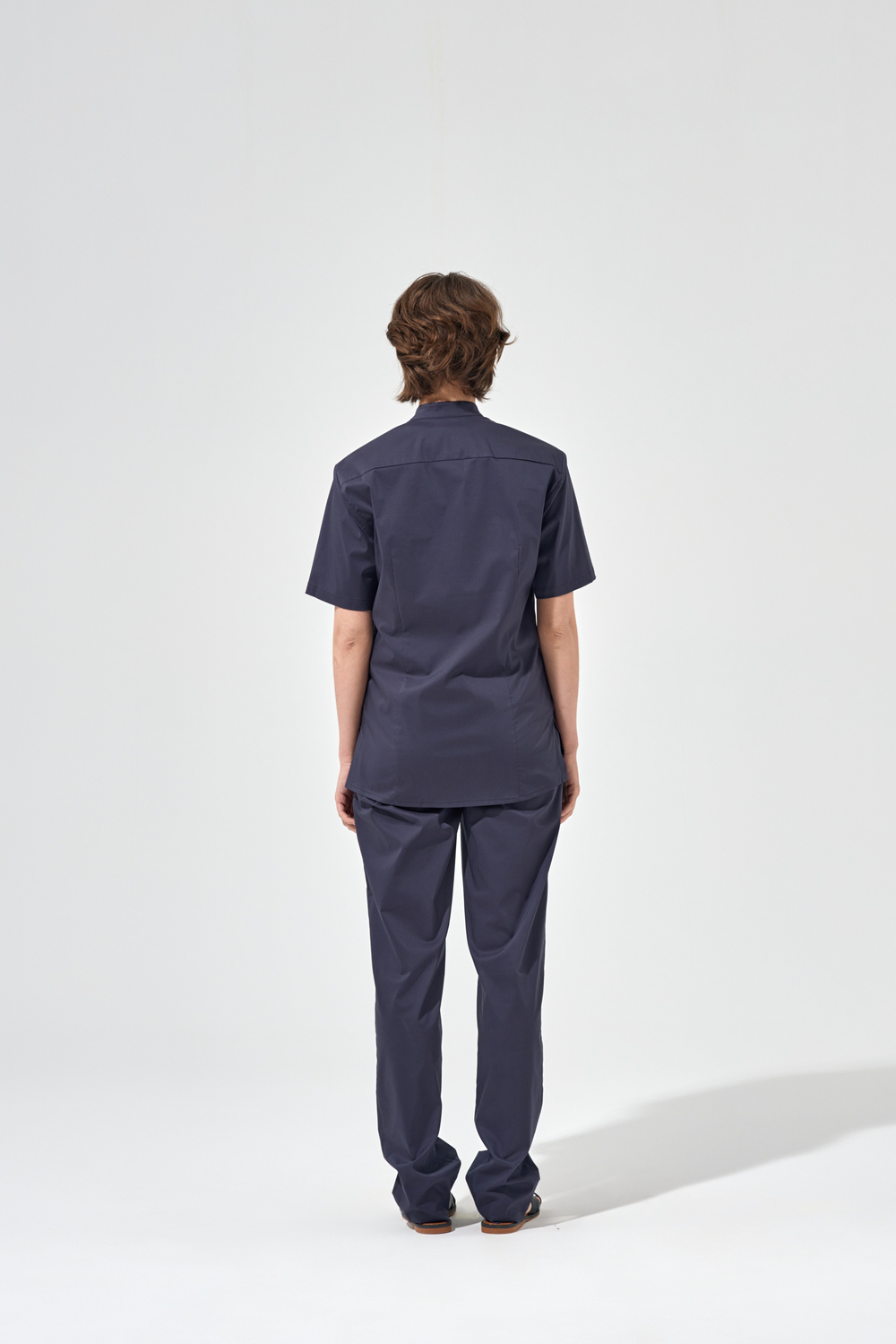 Рубашка китель с прямой застежкой темно-серая, короткий рукав