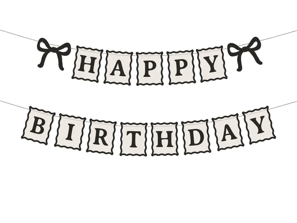 Гирлянда чёрно-белая с бантиками "С Днем Рождения" [Happy Birthday] 1 метр