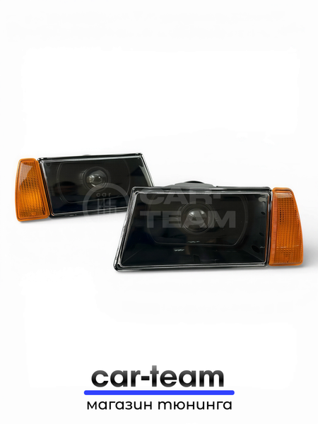 Фары на ВАЗ 2108, 2109, 21099 передние с Bi LED модулями 3.0 дюйма, черная маска, желтые поворотники (под ключ)