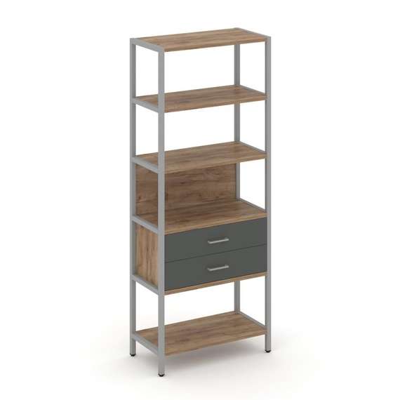 Shelf System Односекционный стеллаж пятиярусный с ящиками SN.STM-512 Дуб Табак/Антрацит/Металл Серый
