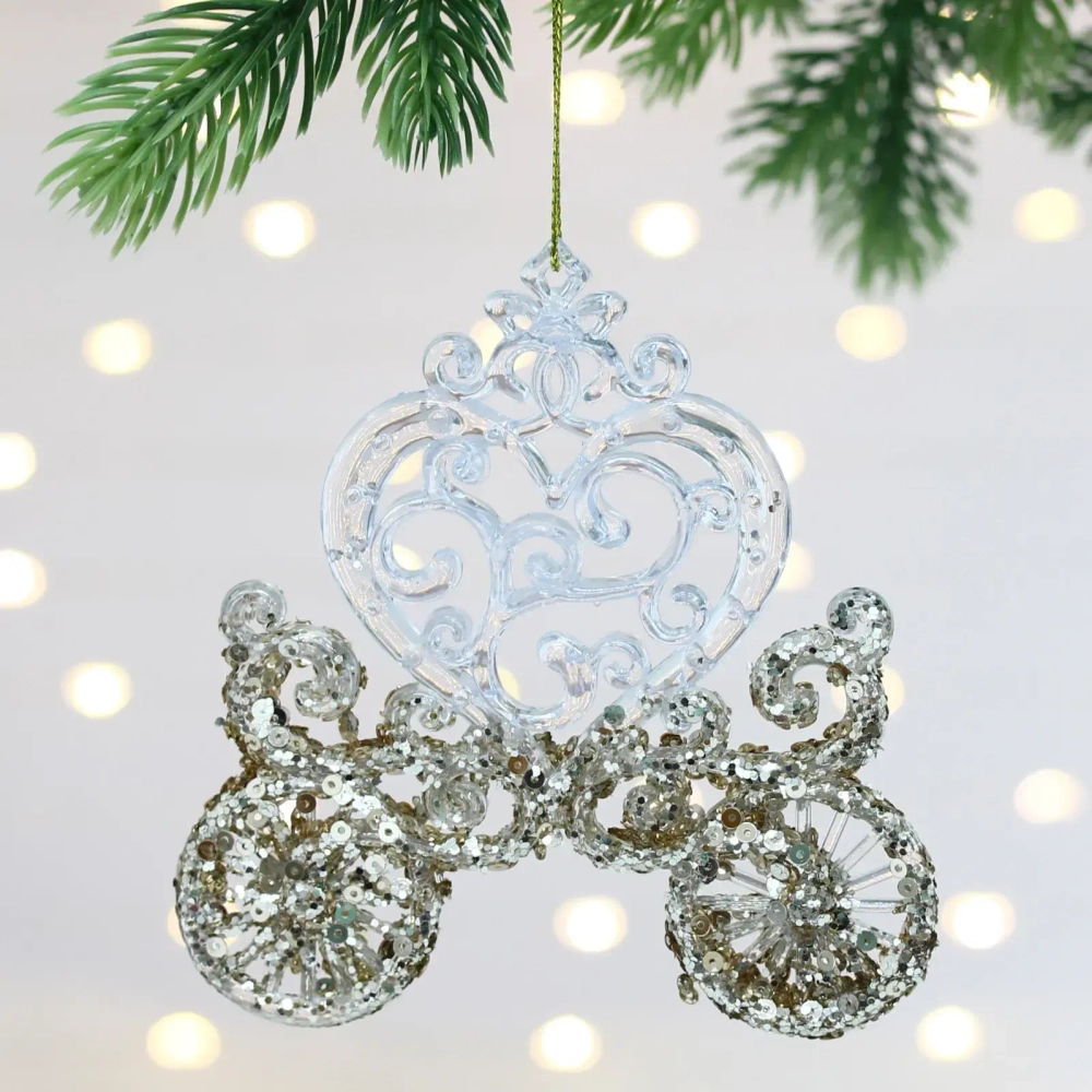 Подвеска «Волшебная карета» 12 см, Белый/Золотой блеск