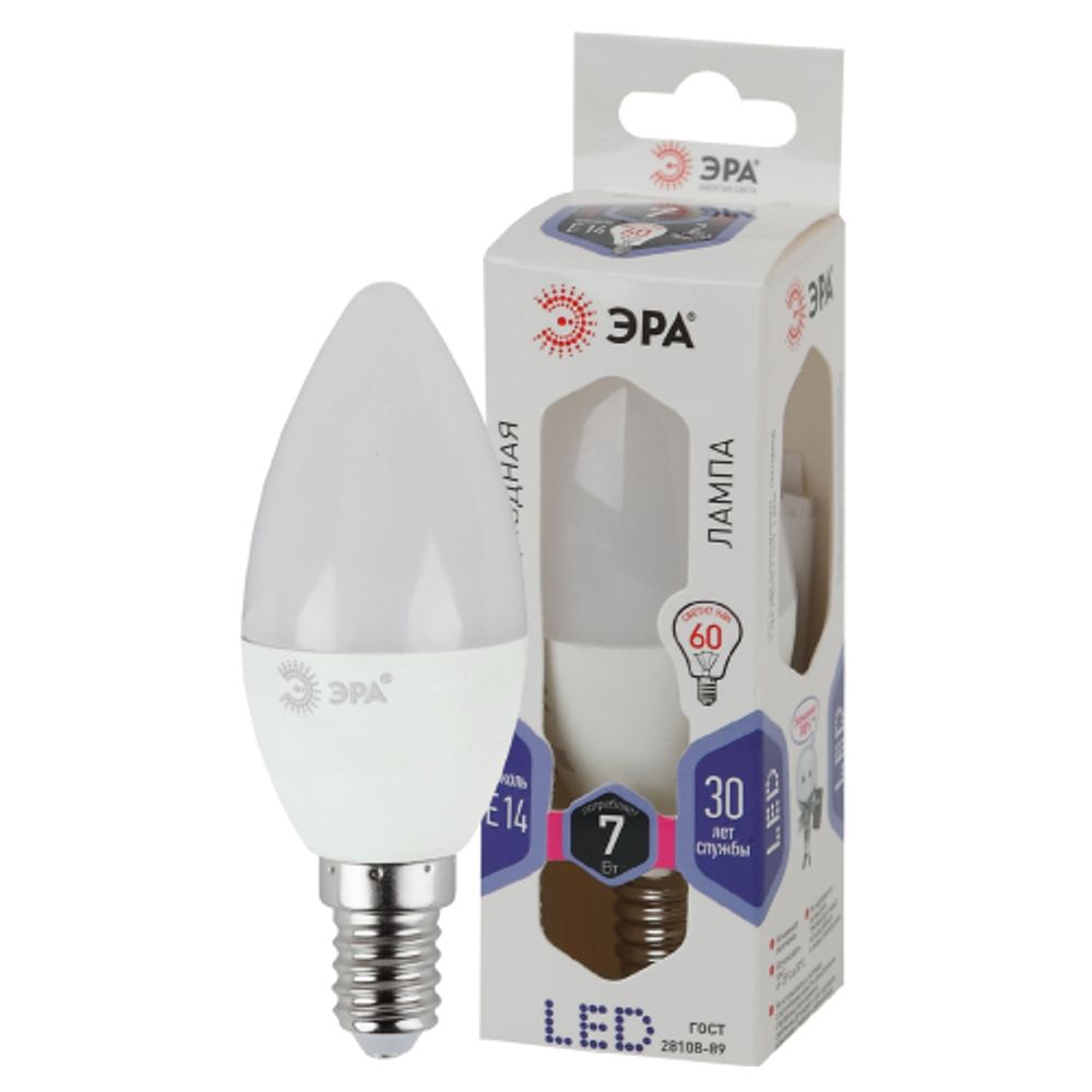 Лампа светодиодная ЭРА STD LED B35-7W-860-E14 7Вт свеча холодный дневной свет Е14 | Лампы cветодиодные Свеча (B/C)