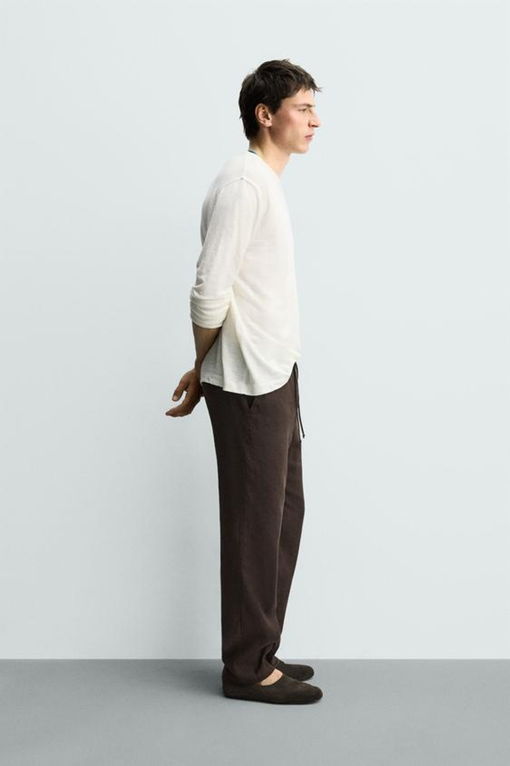 ZARA БРЮКИ RELAXED FIT ИЗ ХЛОПКА И ЛЬНА, КОРИЧНЕВЫЙ