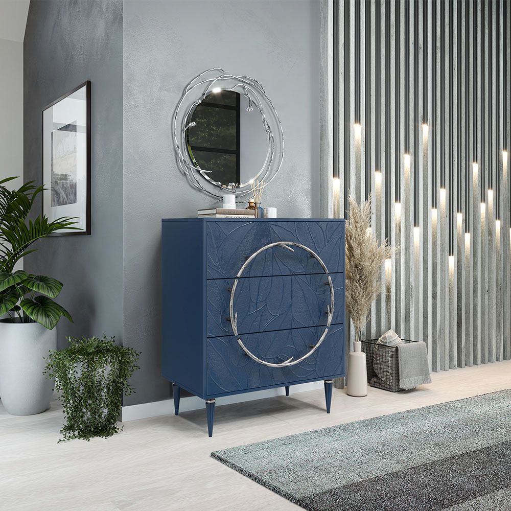 Комод Арт Колор leaves Классик Сильвер с 3 ящиками Королевский синий