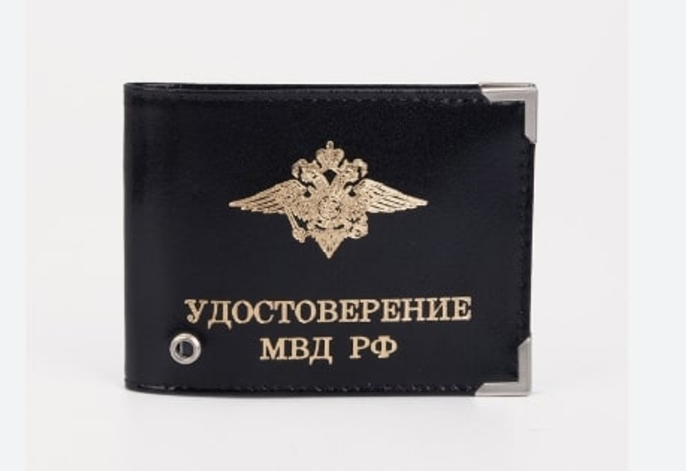 Обложка для удостоверения Уголовный розыск со значком, кожа, черная