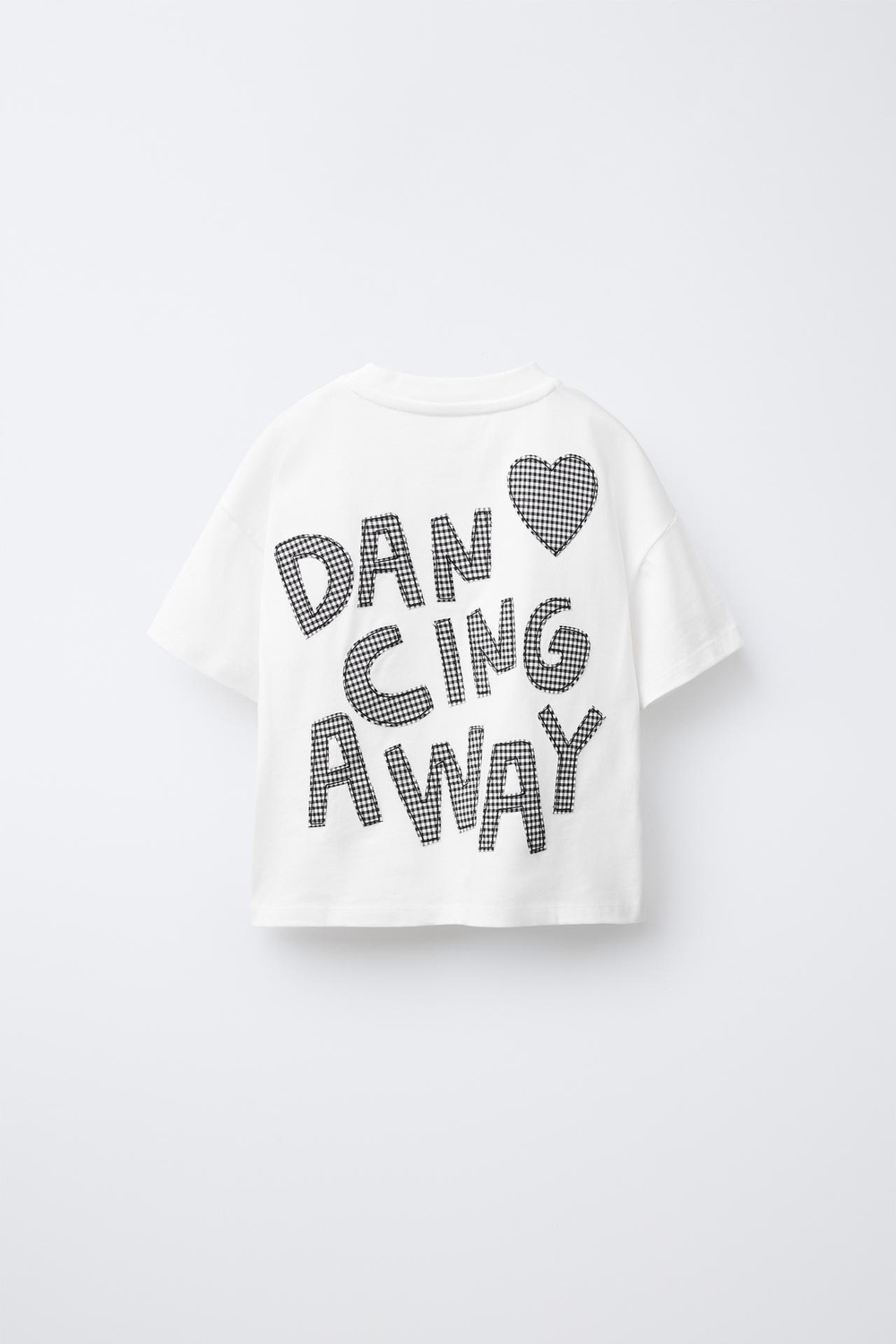 ZARA ФУТБОЛКА С НАШИВКОЙ В КЛЕТКУ ВИШИ, БЕЛЫЙ