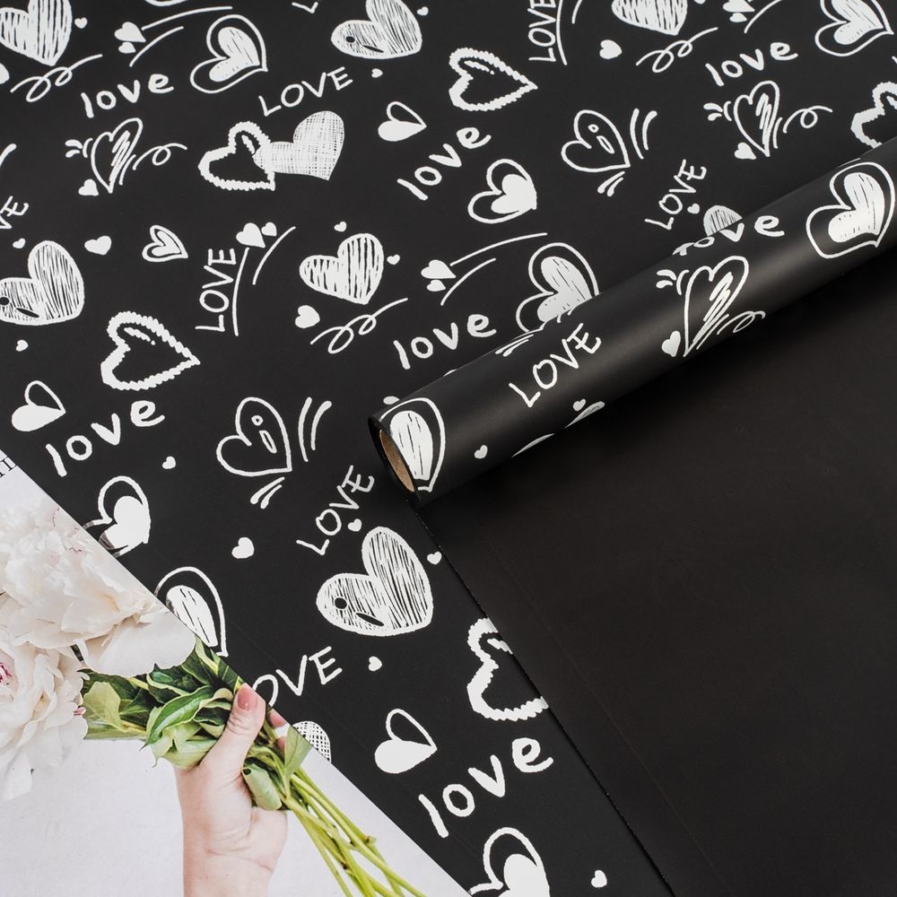 Пленка матовая &quot;Сердечный вихрь&quot; Черная 57см*10м