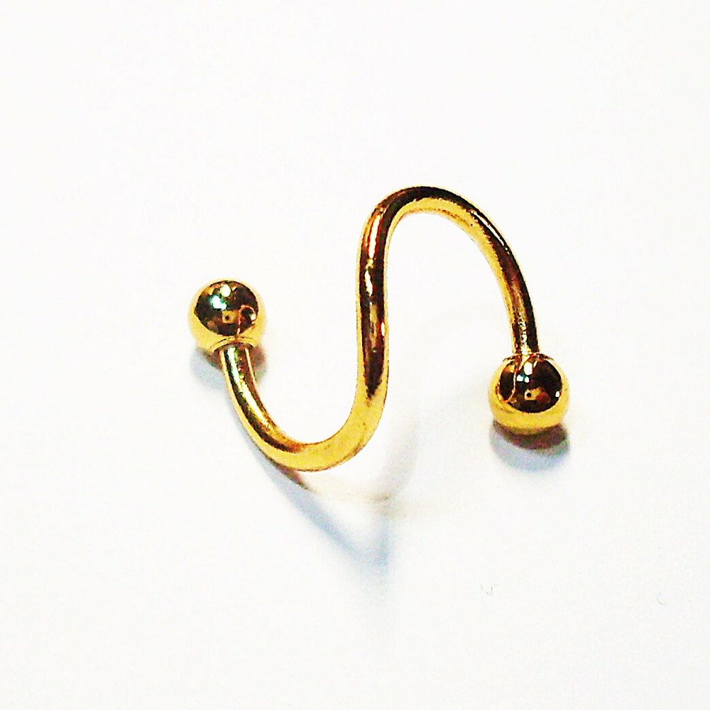 Серьга спираль (золотистая) для пирсинга хряща уха. Медицинская сталь, золотое покрытие. Толщина 1 мм.