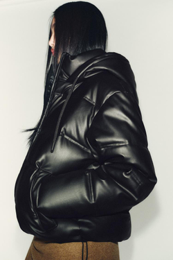 ZARA ВОДОНЕПРОНИЦАЕМЫЙ ВЕТРОЗАЩИТНЫЙ АНОРАК ИЗ ИСКУССТВЕННОЙ КОЖИ, ЧЕРНЫЙ