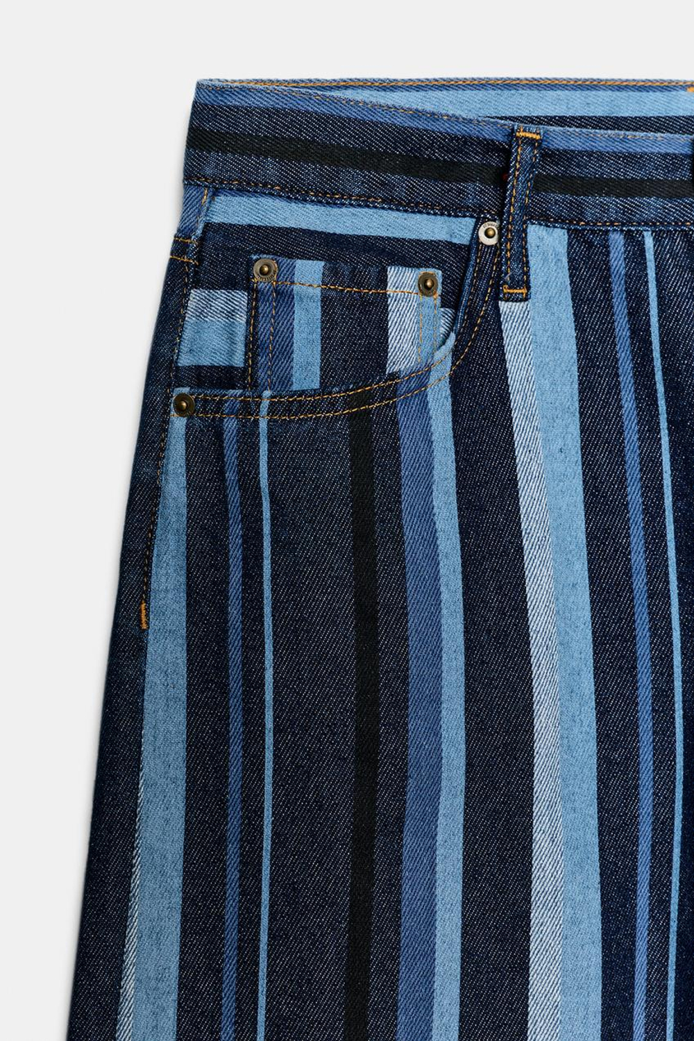 ZARA ДЖИНСЫ-КЮЛОТЫ В ПОЛОСКУ СО СРЕДНЕЙ ПОСАДКОЙ — ZW COLLECTION, СИНИЙ
