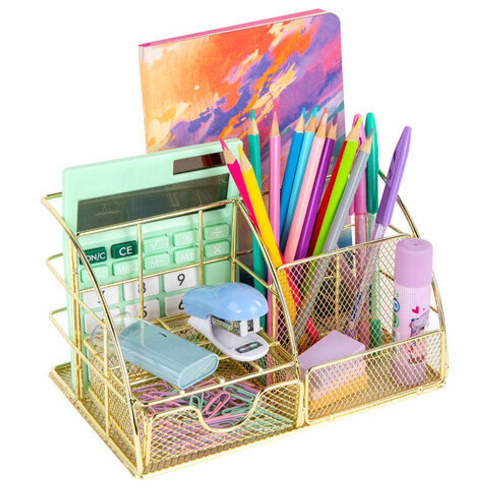 Органайзер для косметики и мелочей металлический 5 секций, MONTE VITA, 140х220х127 мм, золото, 272477