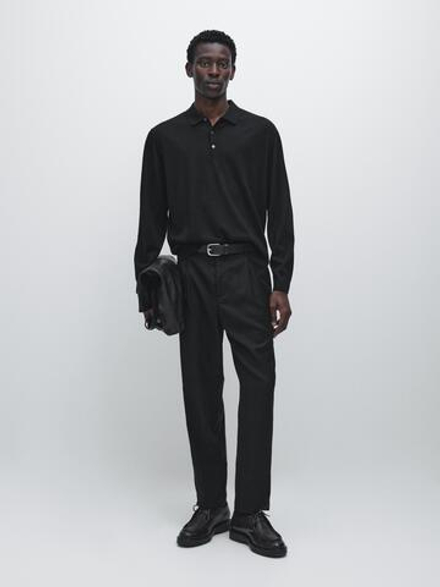 Massimo Dutti Брюки свободного кроя из шерстяной смеси с вытачками, черный