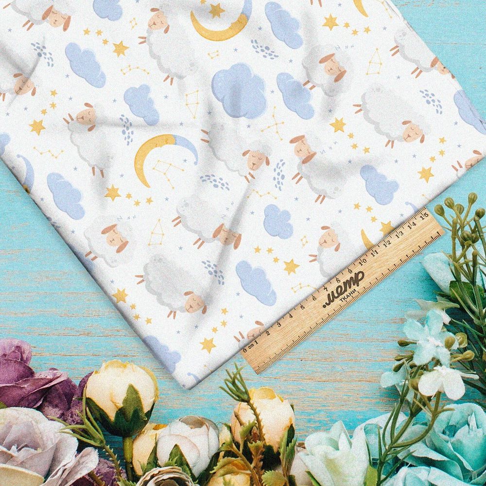 Ткань сатин овечки в облаках