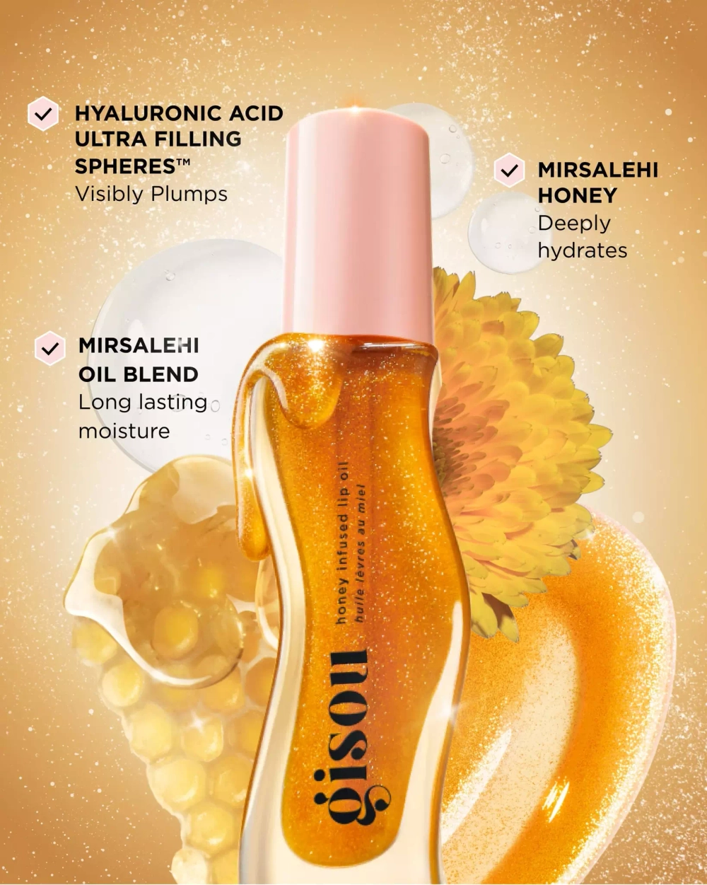 Gisou Honey Infused Lip Oil Golden Shimmer Glow