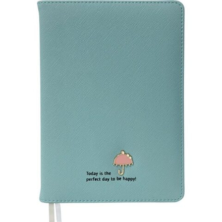 Ежедневник недат. А5 deVENTE Be happy! 320стр.,голубой, тв.обл.,кожзам.,с брошью, ляссе, 70гр/м2
