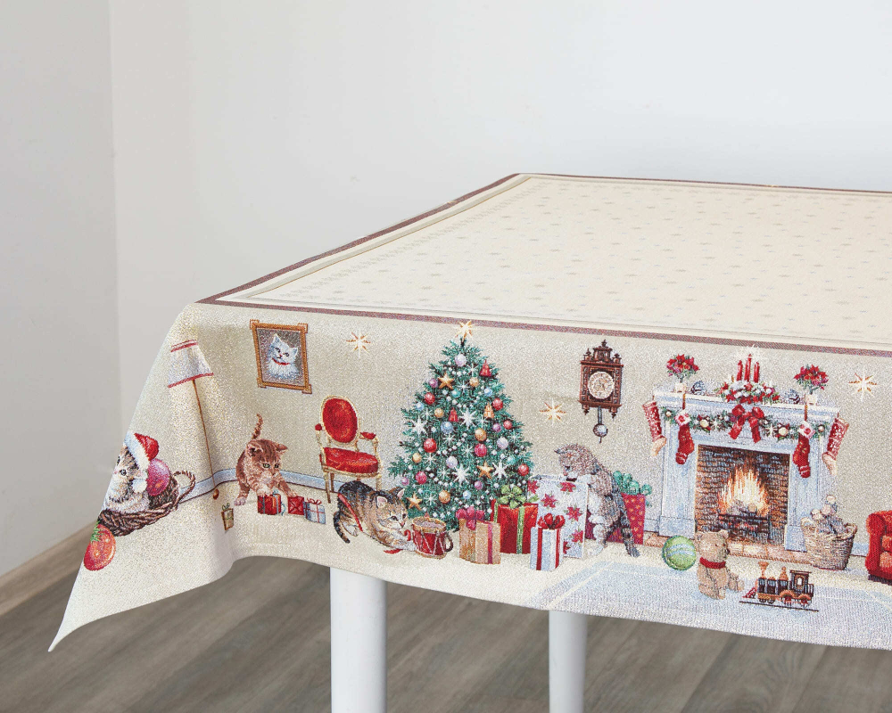 Скатерть 140х180см Mix&Match Home Котята у камина бежевая