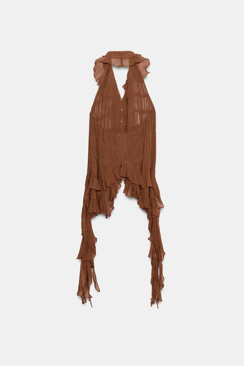 ZARA ТОП ХАЛТЕР С ВОЛАНАМИ — ZW COLLECTION, ЧЕРЕПИЧНЫЙ