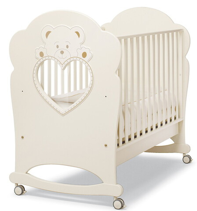 Детская кроватка Erbesi Cucciolo 125х65 см колесо-качалка слоновая кость