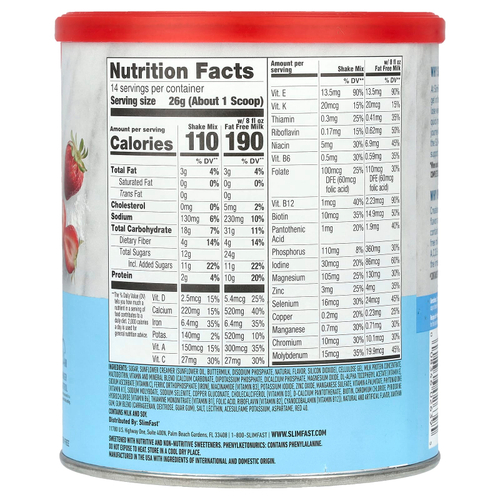 SlimFast, Original, коктейльная смесь-заменитель пищи, клубника со сливками, 364 г (12,83 унции)