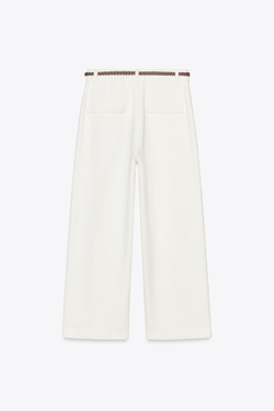 ZARA БРЮКИ-КЮЛОТЫ С ПЛЕТЕНЫМ РЕМНЕМ, ЭКРЮ