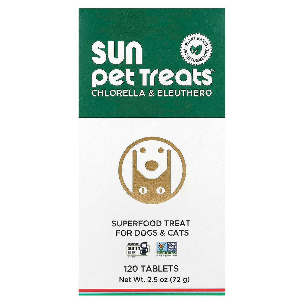 Sun Chlorella, Sun Pet Treats ™, хлорелла и элеутерококк, для собак и кошек, 120 таблеток
