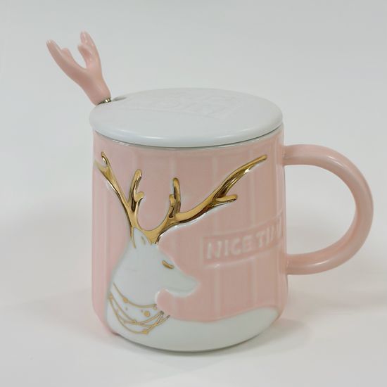 Кружка Олень с крышкой и ложкой