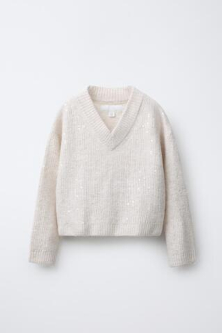 ZARA ВЯЗАНЫЙ СВИТЕР С ПАЙЕТКАМИ, ЭКРЮ