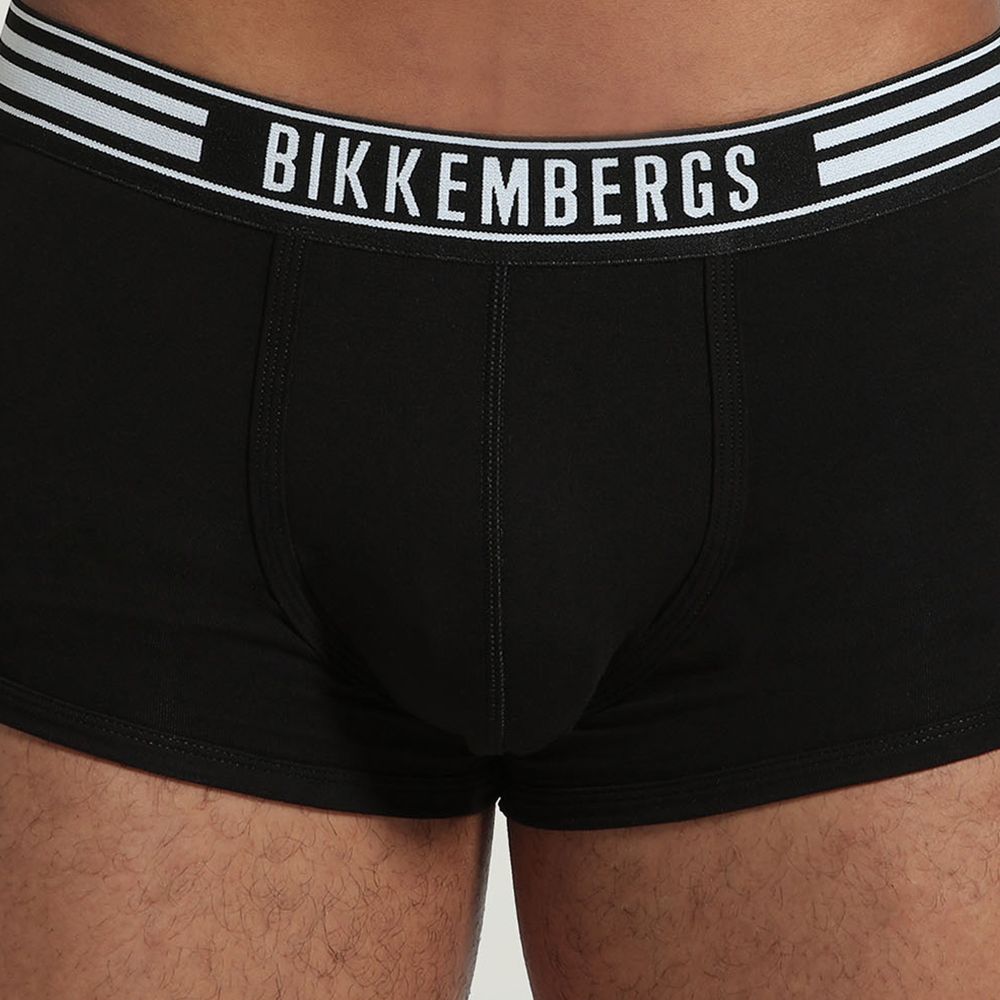 Мужские трусы хипсы набор 2 в 1 черные с черной резинкой Bikkembergs BKK1UTR07BI1111