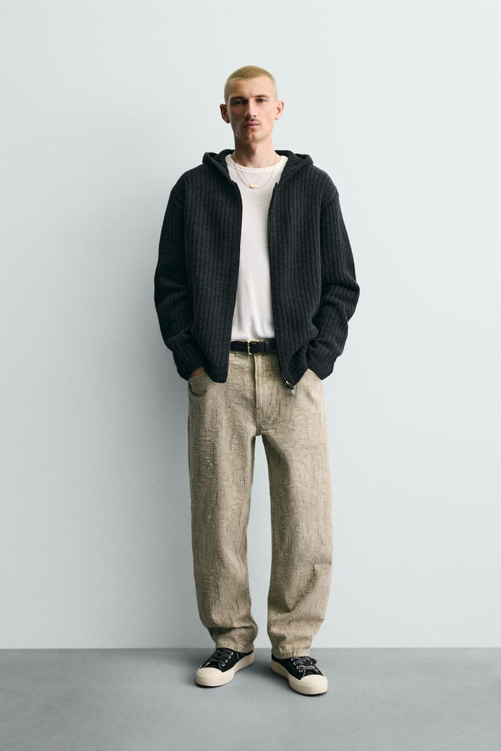 ZARA БРЮКИ STRAIGHT FIT ЖАККАРД, ХАКИ