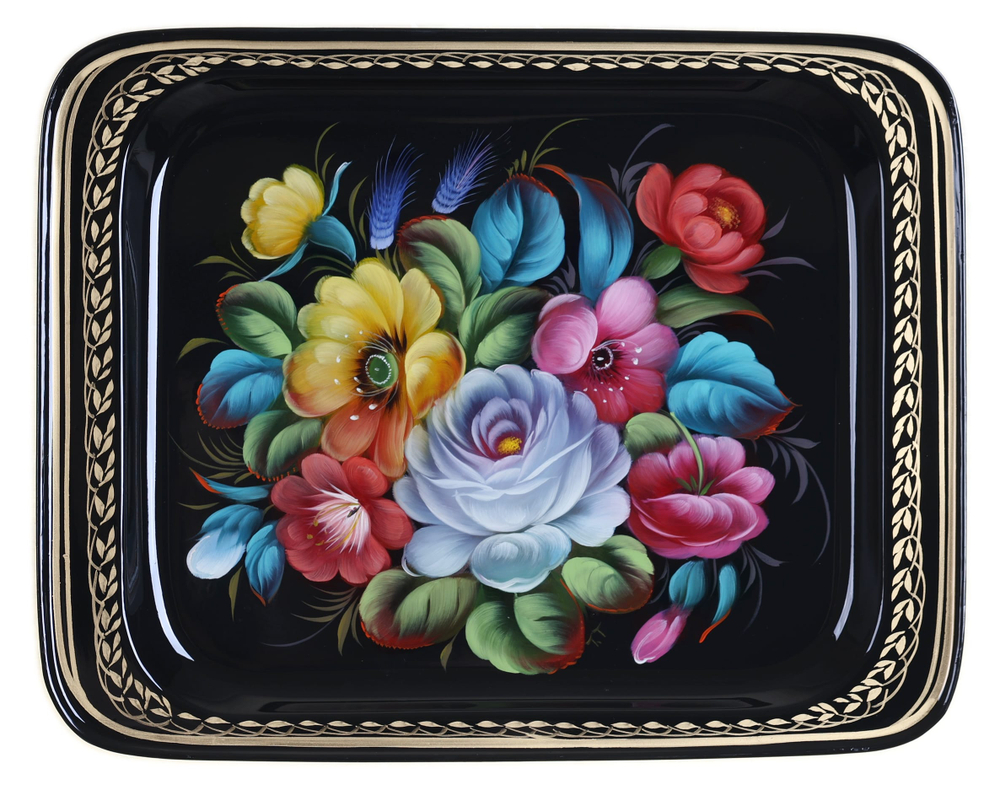 Жостовский поднос декоративный, размер 33х26 см (A13), металлический